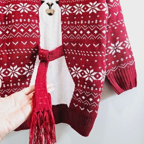 Llama Motif Holiday Turtleneck Loose Christmas Long Ugly Sweater Dress Pocket M - Picture 6 of 7